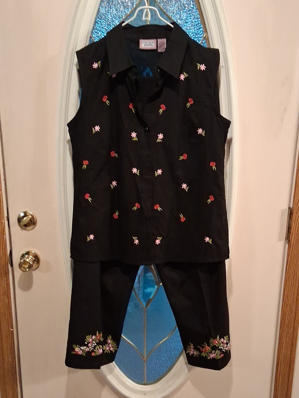 Premier Black Jacket With Capries with Embroidered Flower Work